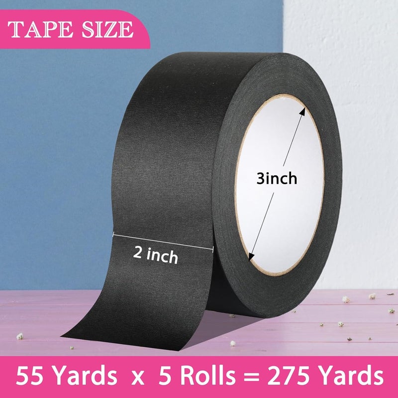 G GEYYANG GEYYANG Black Painters Tape, 2 Inch x 55 Yards x 5 Rolls, Black Masking Tape for Painting, DIY Crafts, Home & Auto | No Residue, Multi-Surface Adhesion - Image 2
